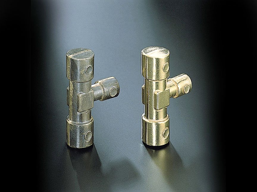 Real faucet component before and after polishing showing brightness improvement