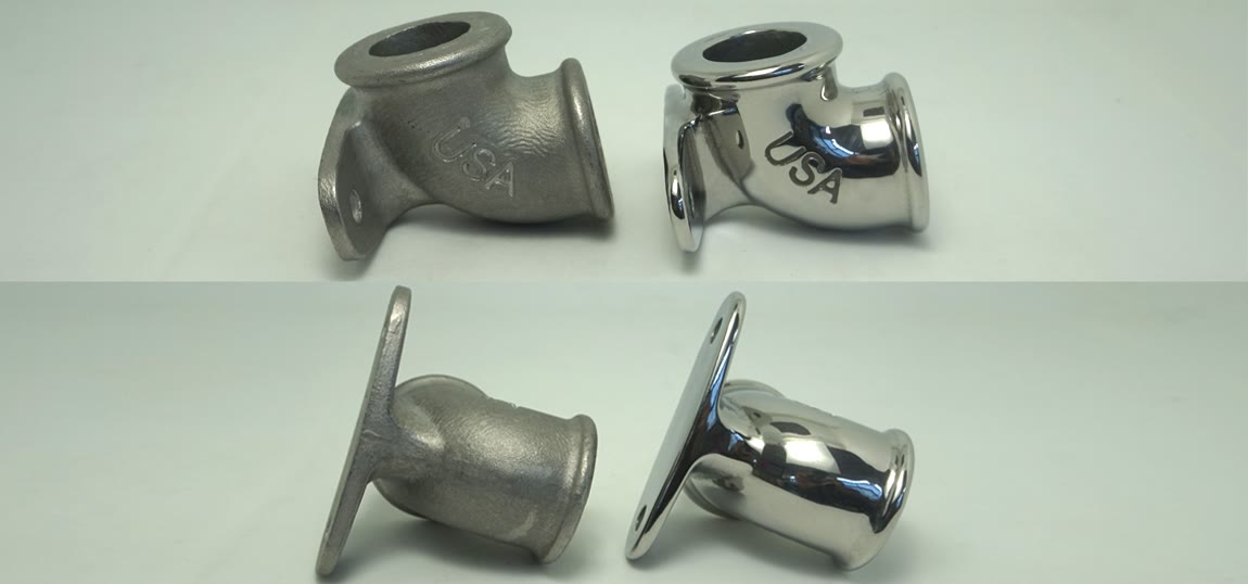 Stainless fitting polishing before and after sample