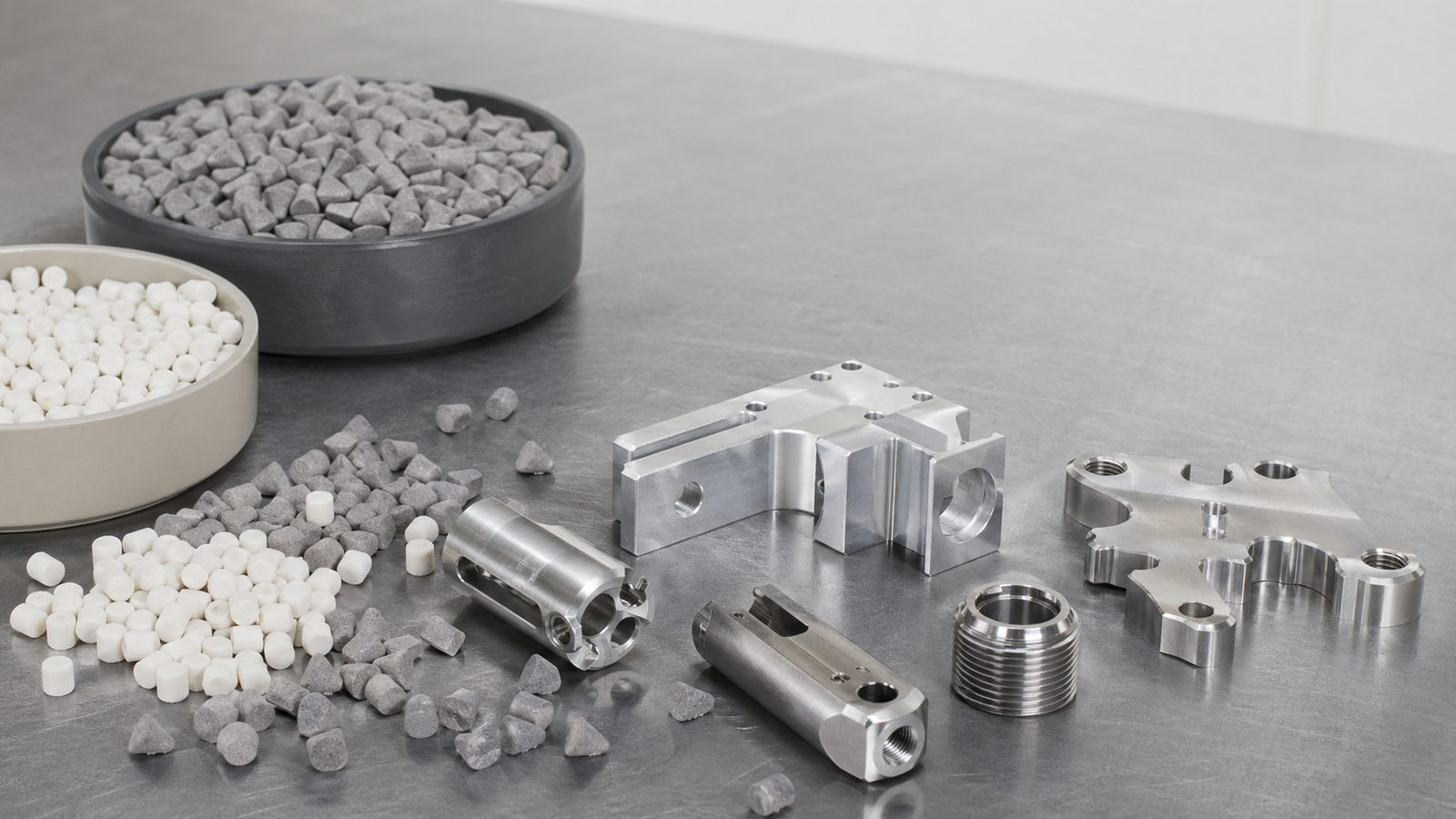 Tumbling media and precision metal parts used in mass finishing process